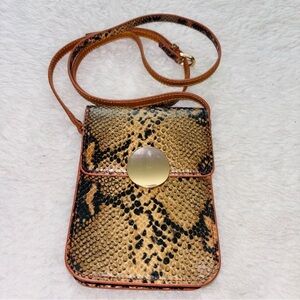 Genuine Leather Snake Skin Print Tan and Black Small Crossbody Bag 7”x5”x2”